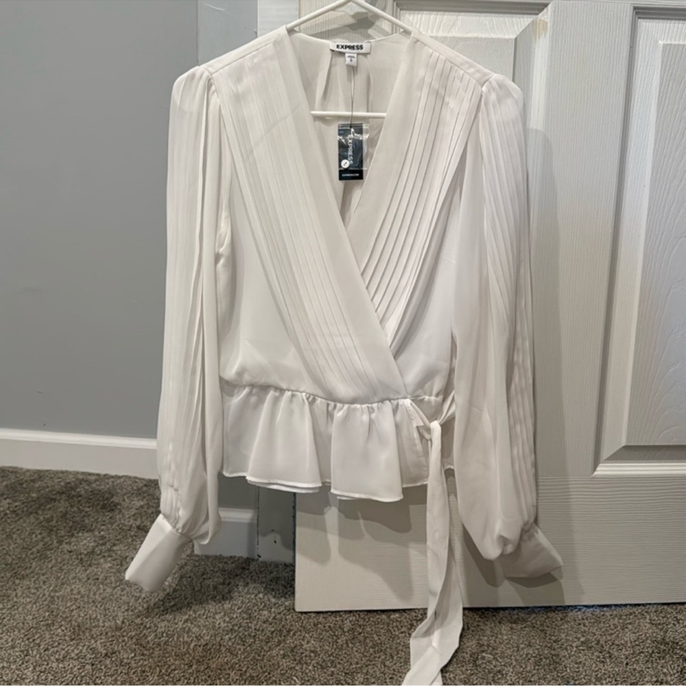 Express White Wrap Blouse